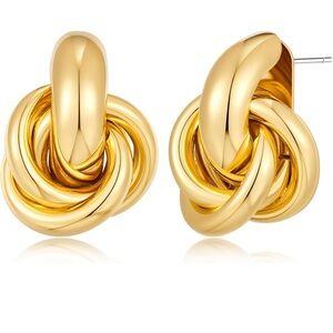 Gold Knot Earrings Drop Women Jewelry Twisted Stud Link